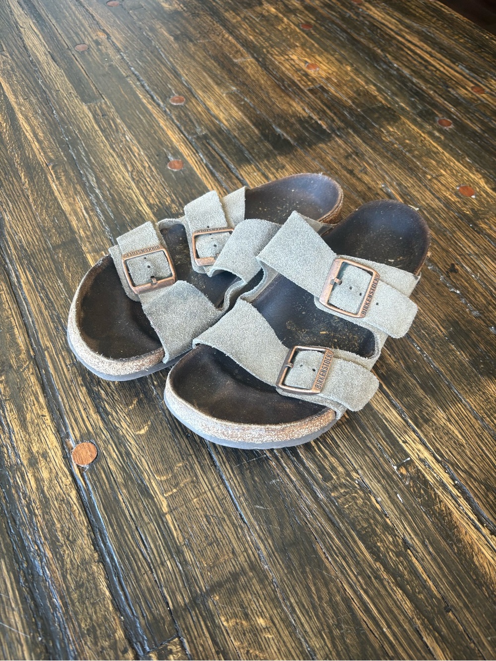 Birkenstock Women's Double-Buckle Suede Slide Sandals - Taupe/Grey